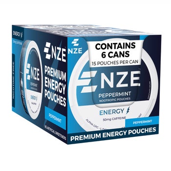NZE Premium Energy Pouches, Peppermint, 15 Pouches per Can, 6