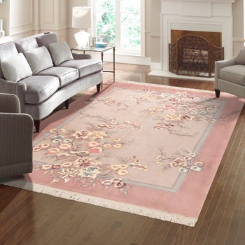 Pagoda Hand Knotted Area Rug, Shan Floral Light Rose, 8' x 10