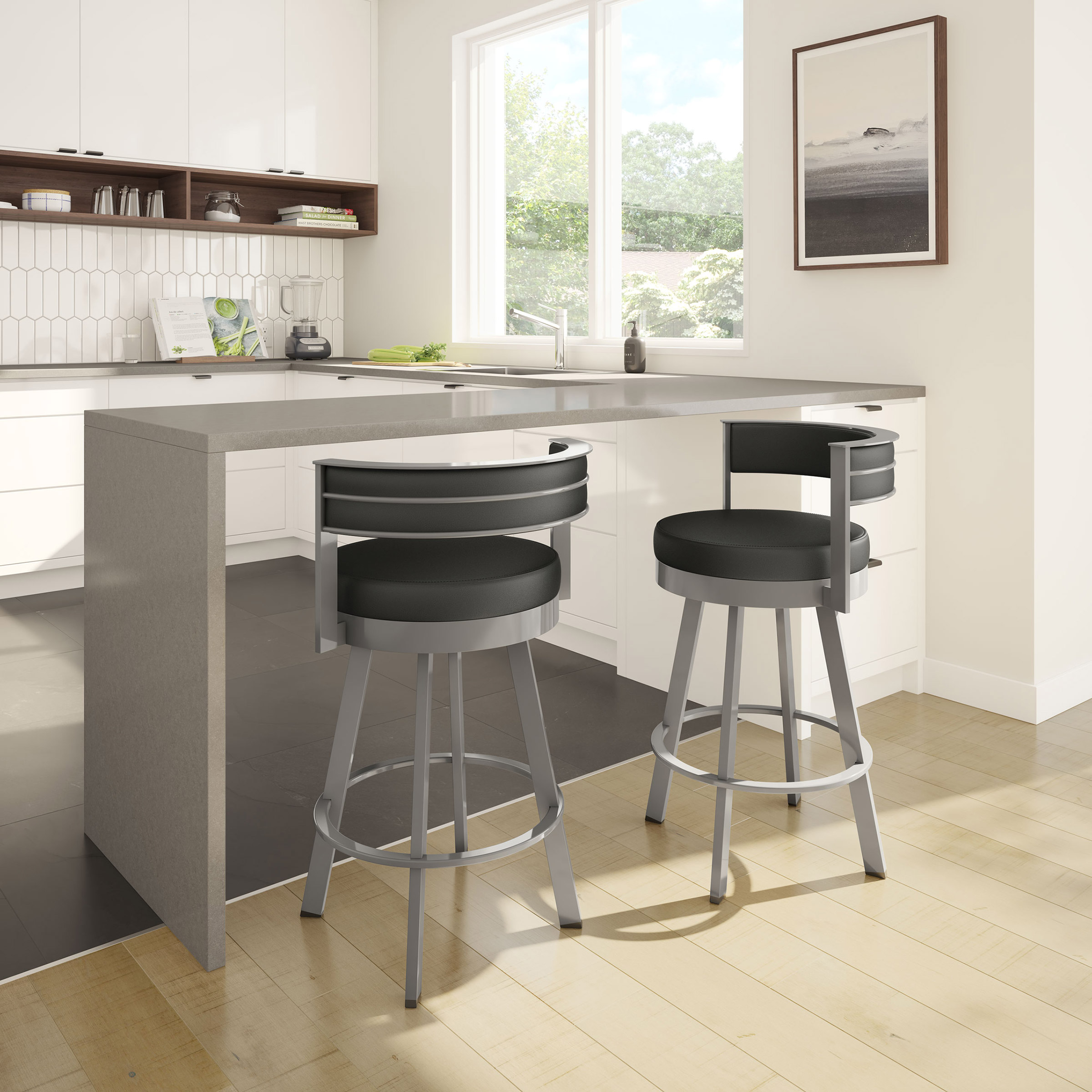 Amisco Browser Grey Frame with Black seat Bar or Counter Stool Costco