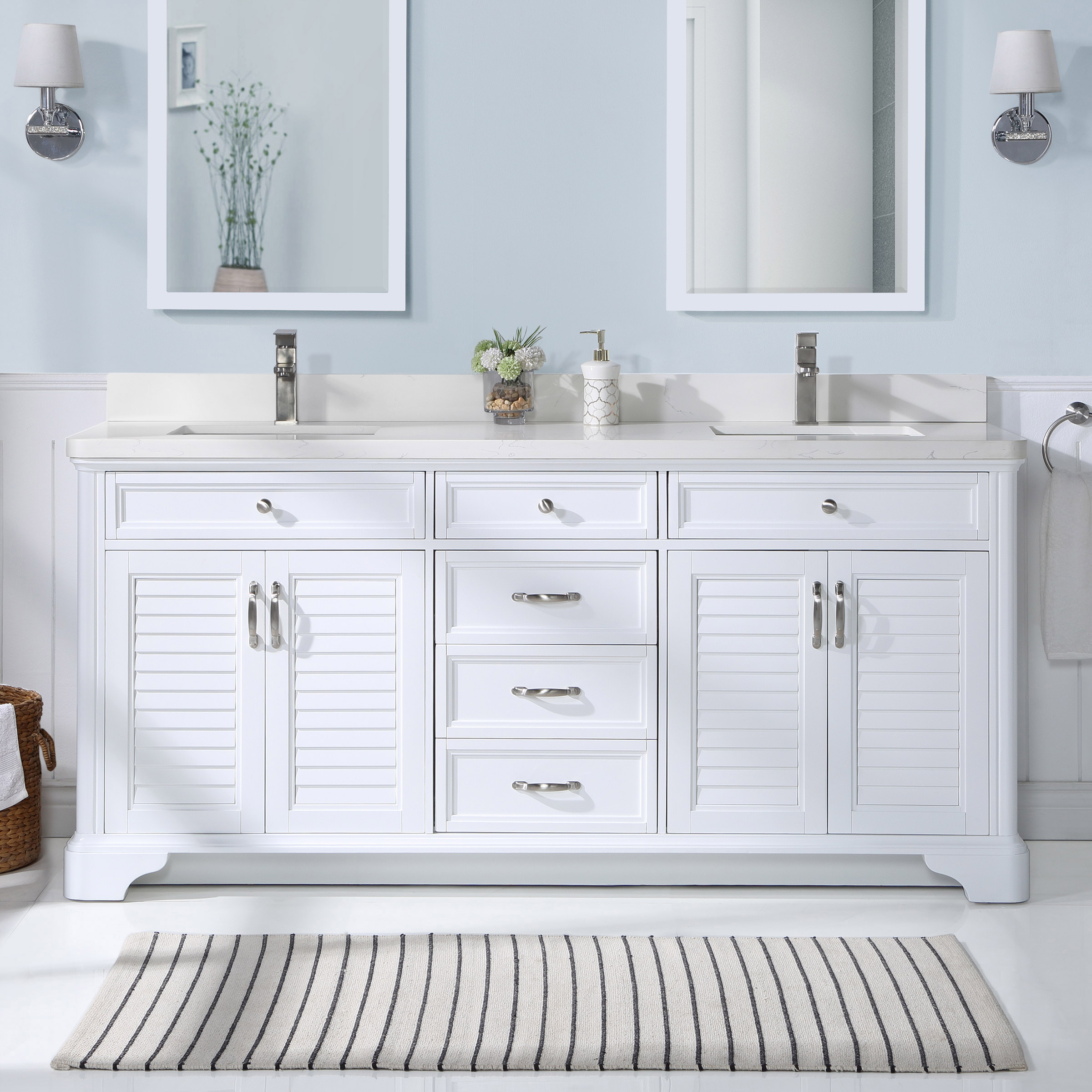 Northridge Home Augusta 72 in. Double Bathroom Vanity with Louvered ...
