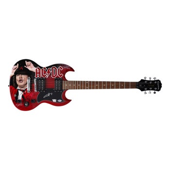 Angus Young AC/DC Autographed Red Epiphone Guitar - Art by David