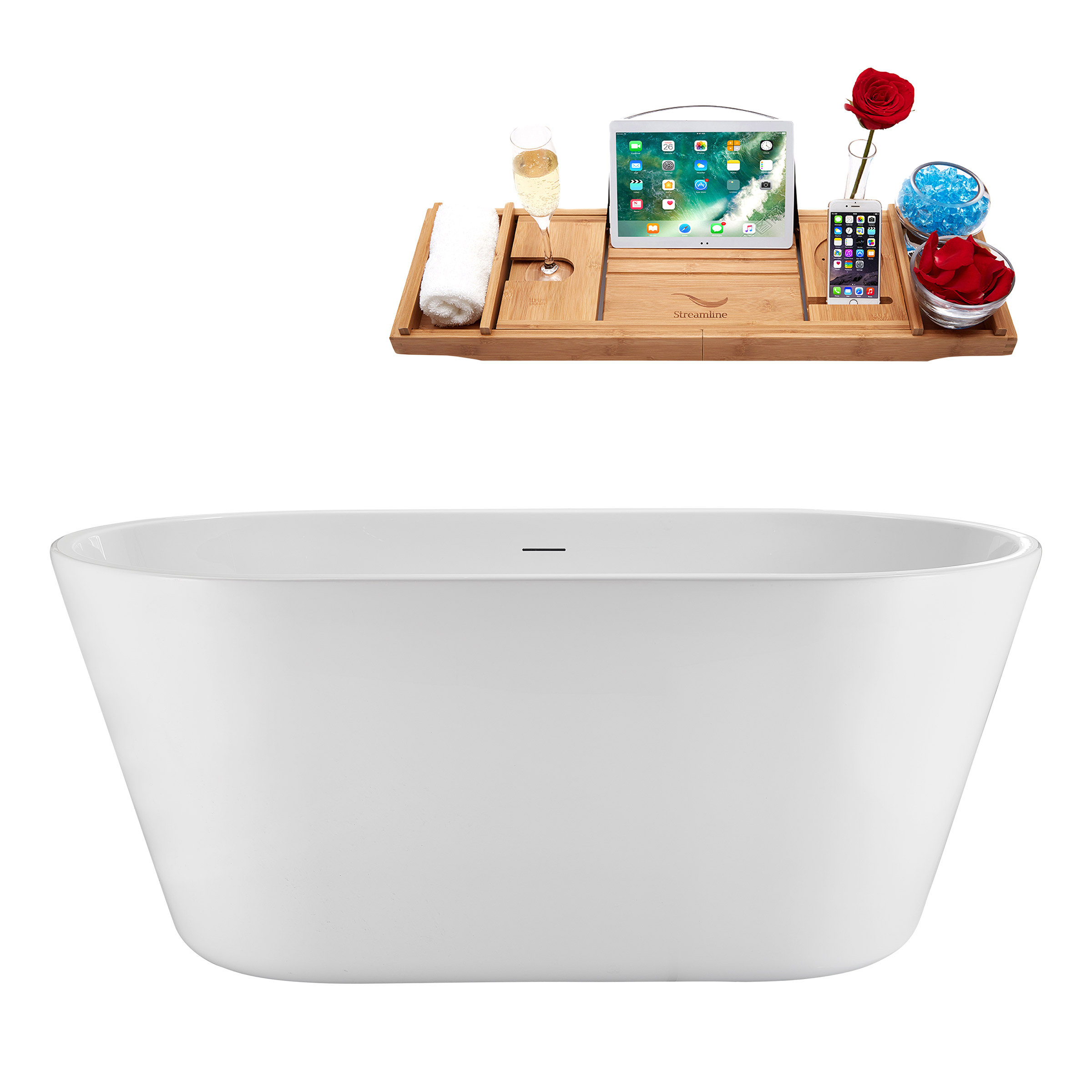 Streamline 54 in. Freestanding Bathtub with Expandable Bamboo Bathtub