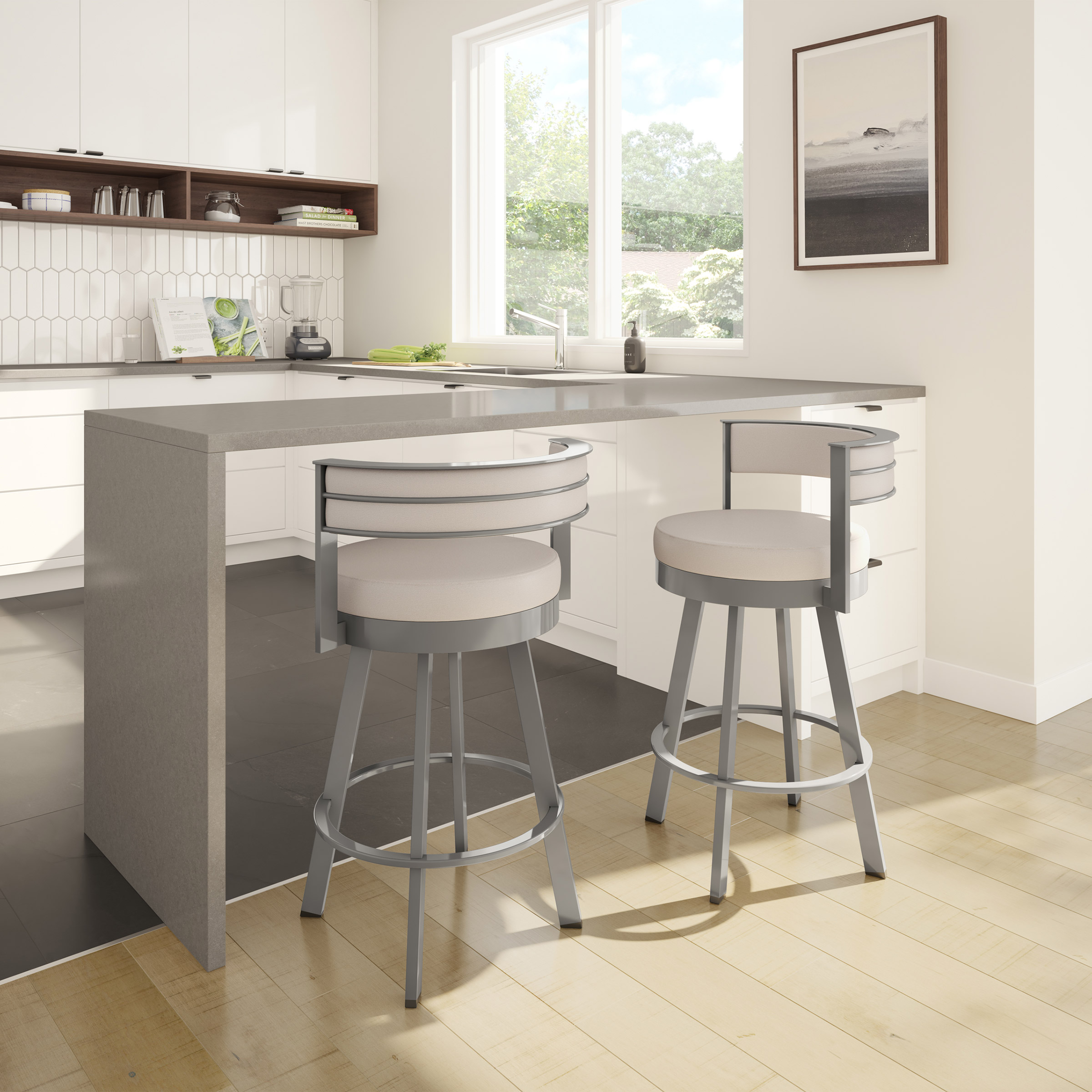 Amisco Browser Grey Frame with Cream Bar or Counter Stool Costco