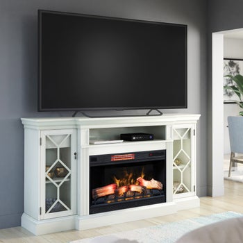 完売新品 MEDI WHITE TWIN CHEETAH TANKチャコール Sizzim 80 in. Freestanding Electric Fireplace TV Stand with