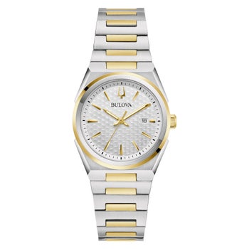 Bulova Ladies Classic Quartz Watch Two Tone Finish Raised Indices Bracelet 32mm Bulova Womens Two Tone Stainless Steel Bracelet Watch 98l329  main image 2