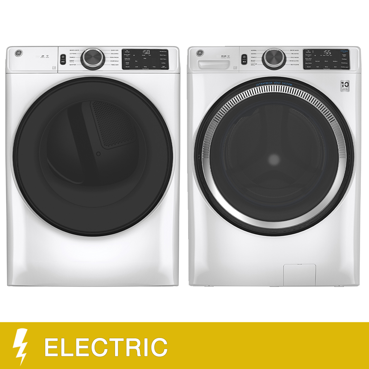 GE White Front Load Laundry Suite 5.5 cu. ft. Washer and 7.8 cu. ft