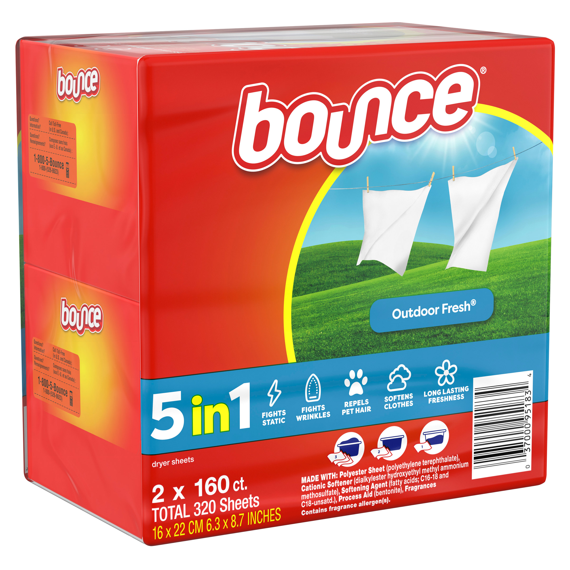 Bounce Dryer Sheets, Outdoor Fresh, 160-count, 2-pack