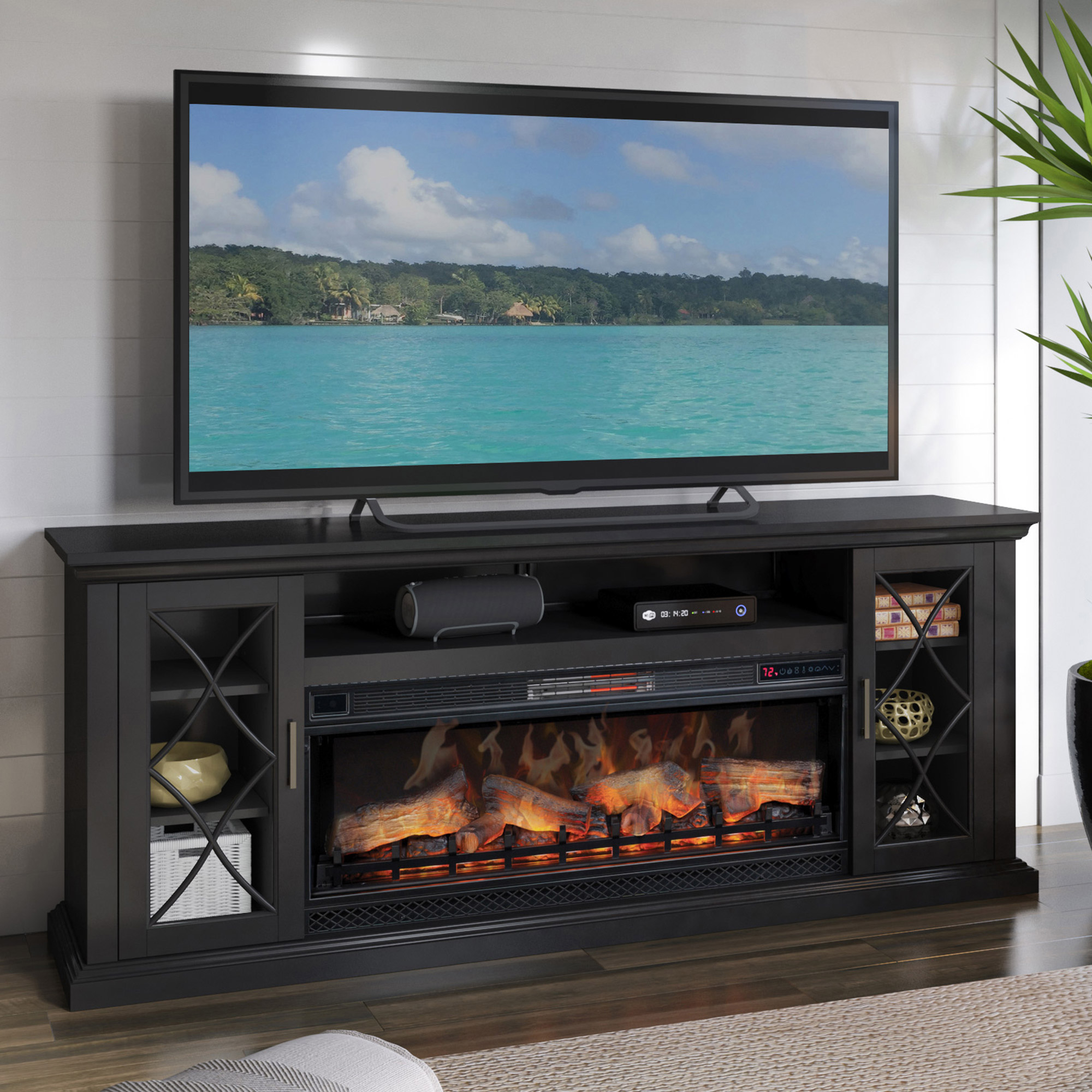 Tresanti Millbrae 74" Black Electric Fireplace TV Stand | Costco