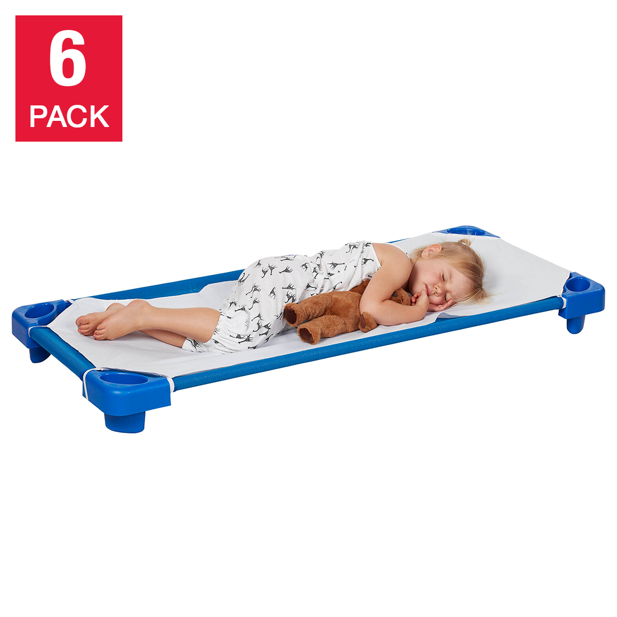 ECR4KIDS Stackable Kids Cots Standard with Sheet Ready To Assembly, 6