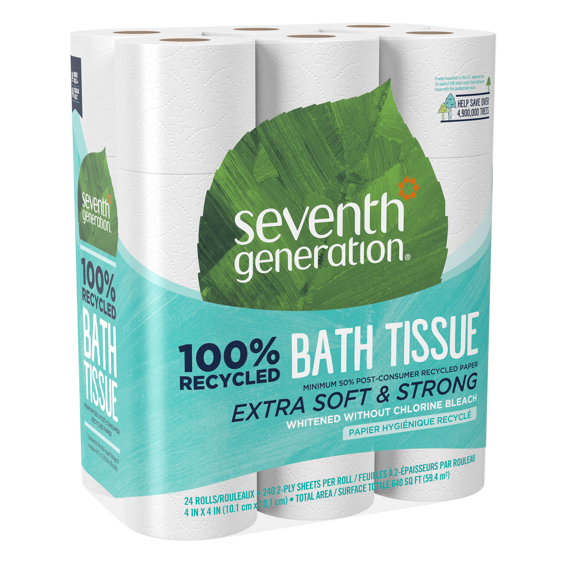 Seventh Generation 100% Recycled Bath Tissue, 2-Ply, 240 Sheets, 24 Rolls