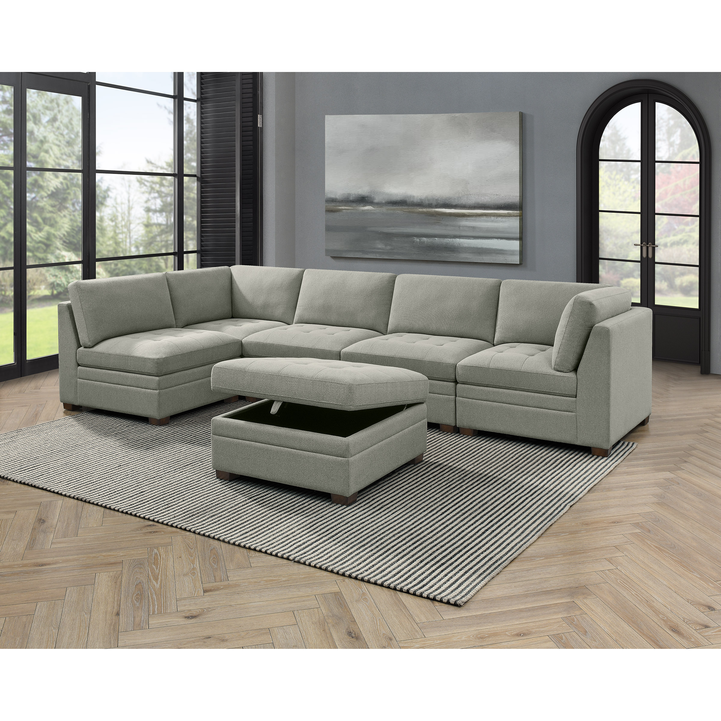 Thomasville Tisdale 6piece Bouclé Fabric Sectional with Storage