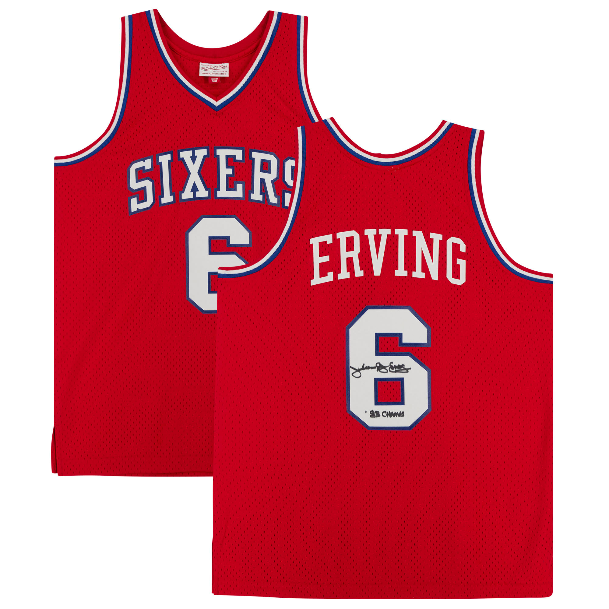 Julius Erving Philadelphia 76ers Autographed Red 1982-83 Mitchell And ...