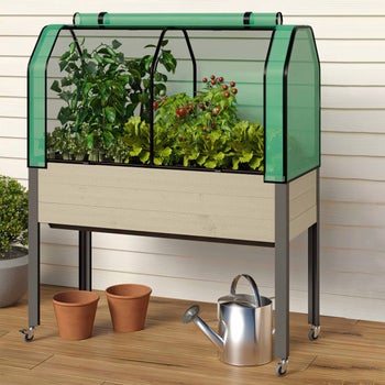 Self-Watering Elevated Planter 21" x 47" x 32”H - Palmetto With Greenhouse & Bug Cover