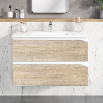 OVE Decors Idris Vanity in Glacier Wood and Glossy White with White Ceramic Top