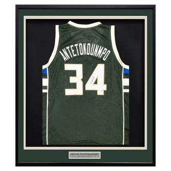 Giannis Antetokounmpo Autographed Framed Green Milwaukee Bucks