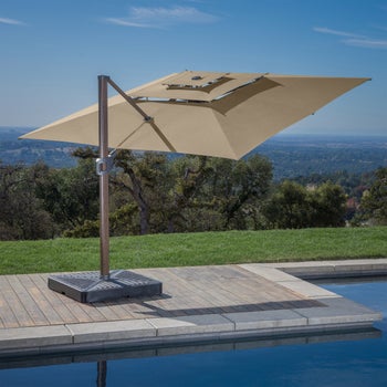 casual furniture patio umbrellas Highland Outdoor Patio Table and Umbrella Set