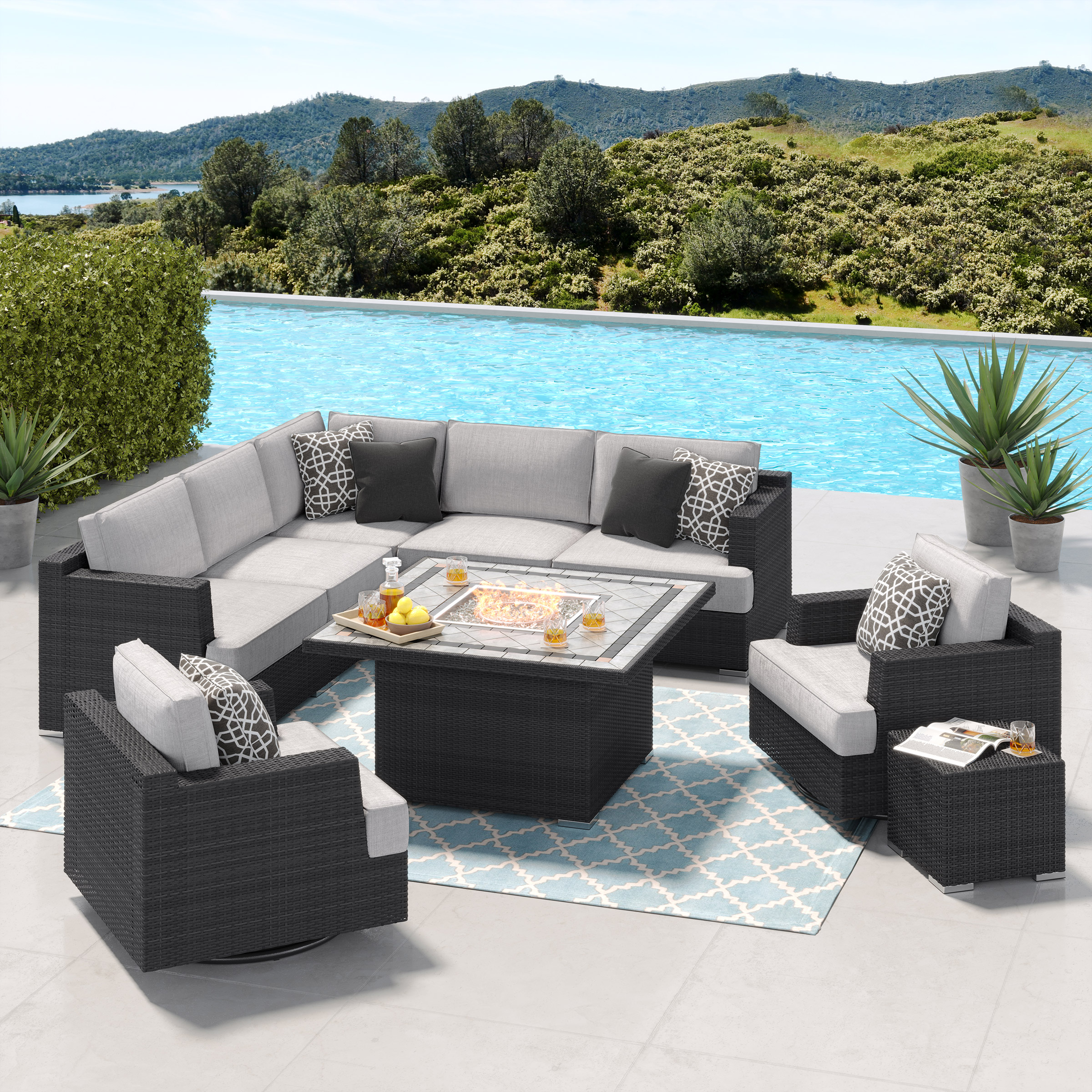 Niko 9piece Patio Sectional Conversation Set with Fire Table Costco