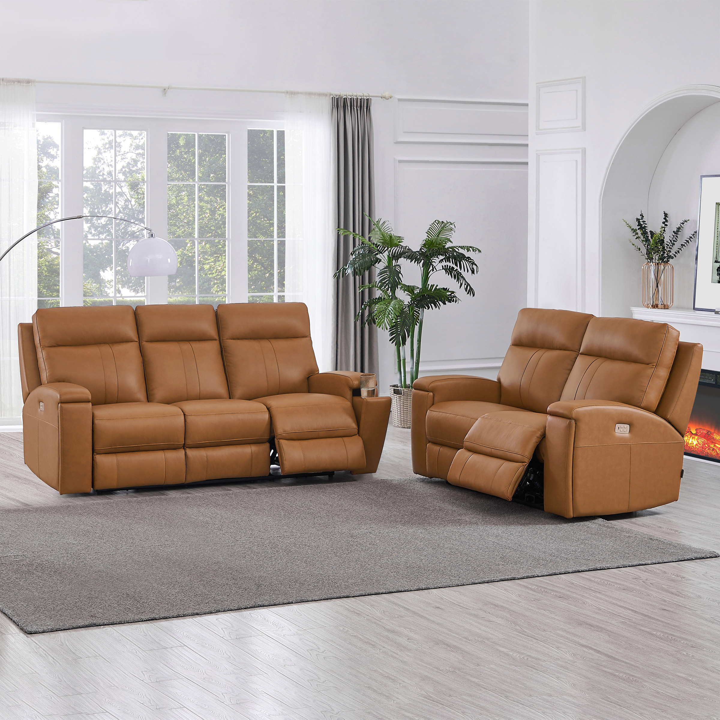 Frasier Modern Top Grain Leather Power Reclining Sofa and Loveseat with