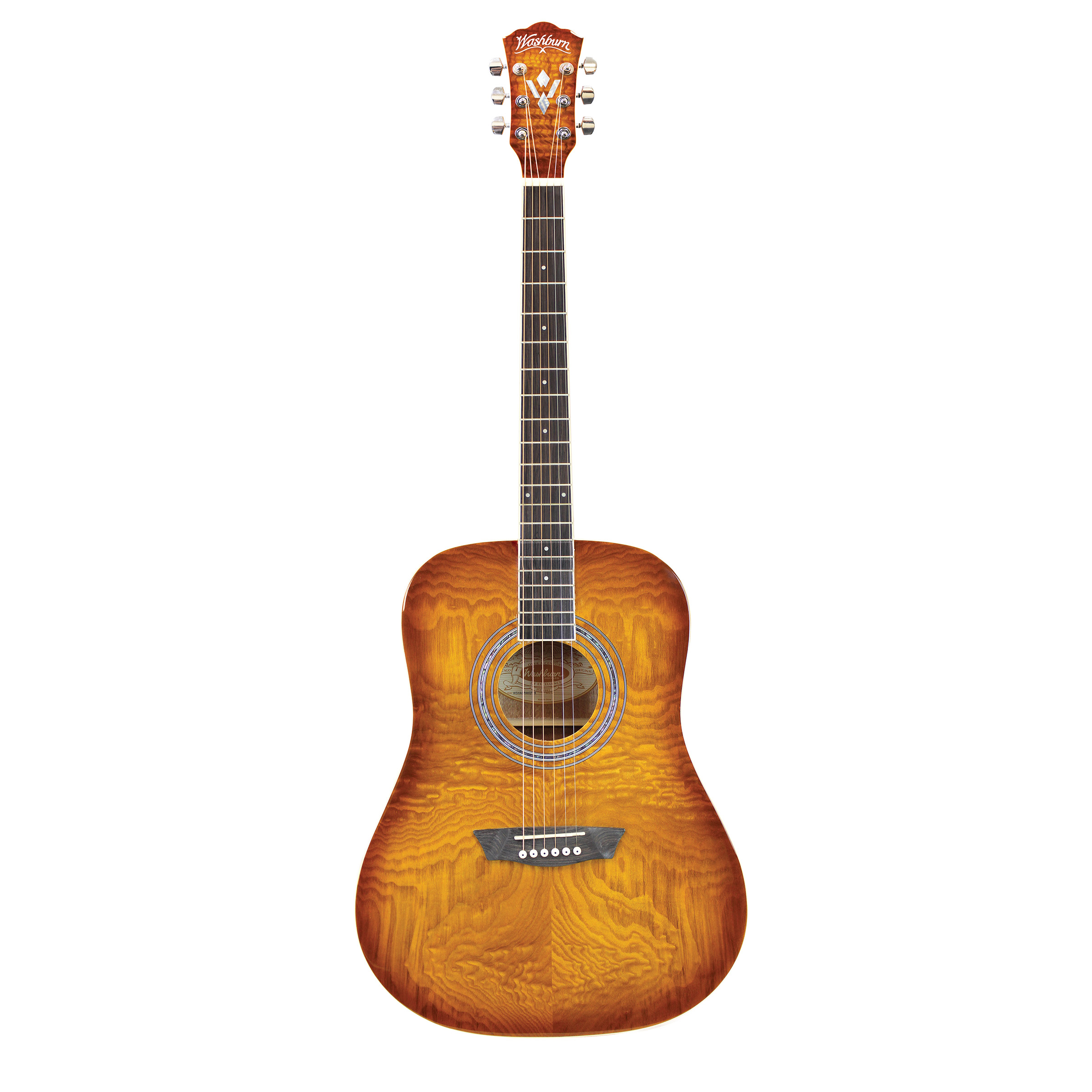 Washburn Premium Acoustic Guitar Pack, Quilted Maple Top Sand Burst
