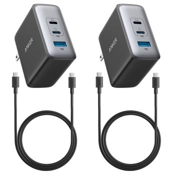 Anker PowerPort III 100W 3-port Wall Charger with USB-C to USB-C Cable, 2-pack