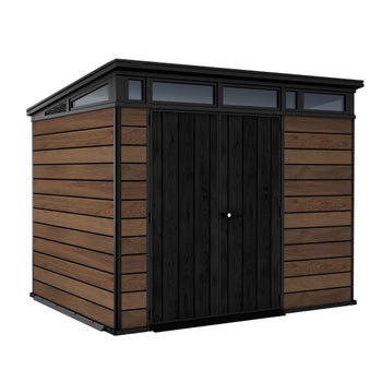 Keter Signature Collection 9x7 Modern Outdoor Storage Shed, Walnut