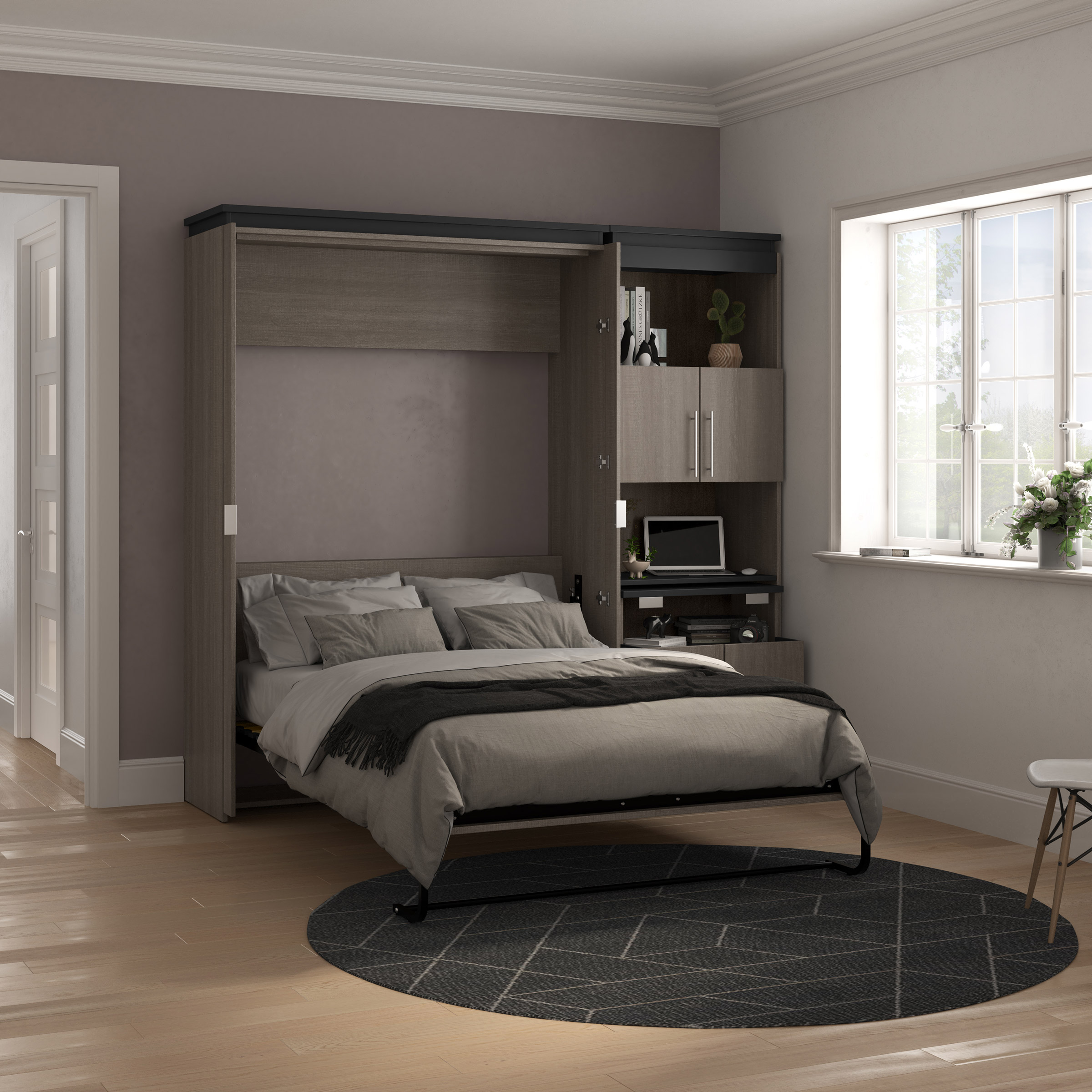 Orion Full Wall Bed and Shelving Unit with Fold-Out Desk | Costco
