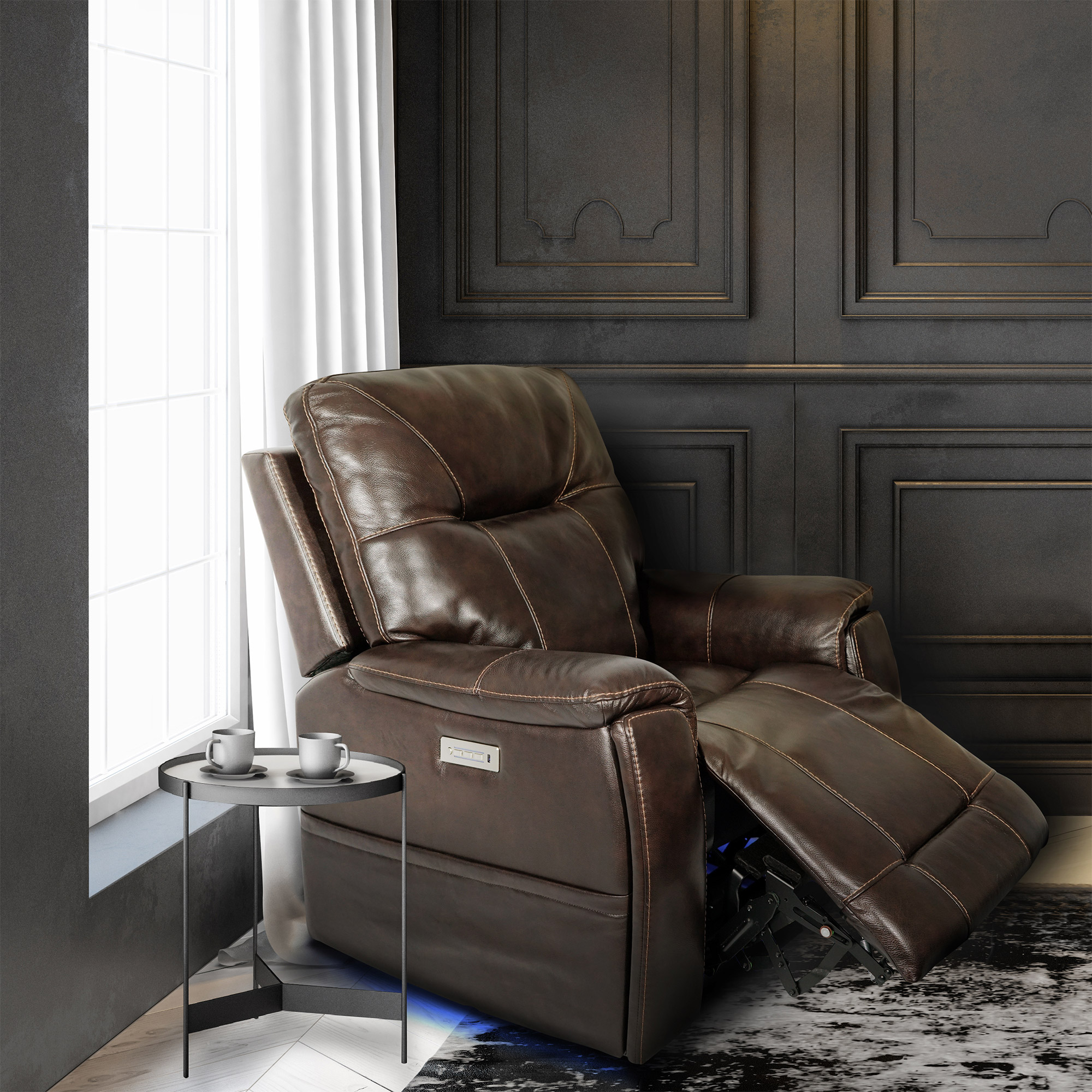 Campania Brown Topgrain Leather LED Power Recliner Costco