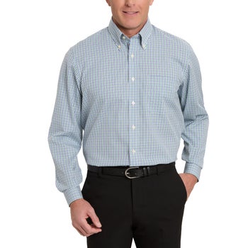 costco slim fit dress shirts Kirkland Signature Men's Traditional Fit Dress Shirt, Green Blue Check