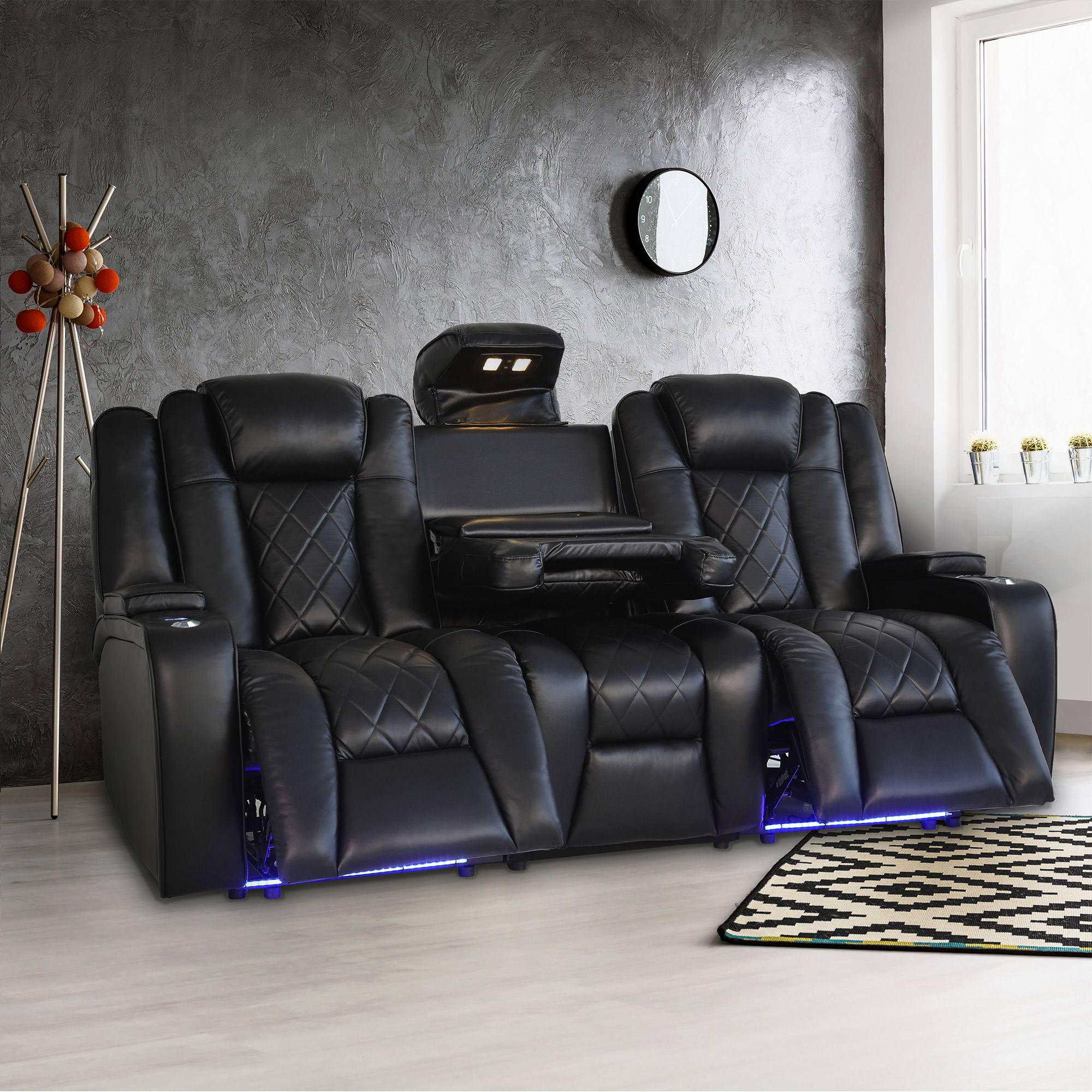 Oxford II Top Grain Leather LED Power Reclining 3piece Home Theatre