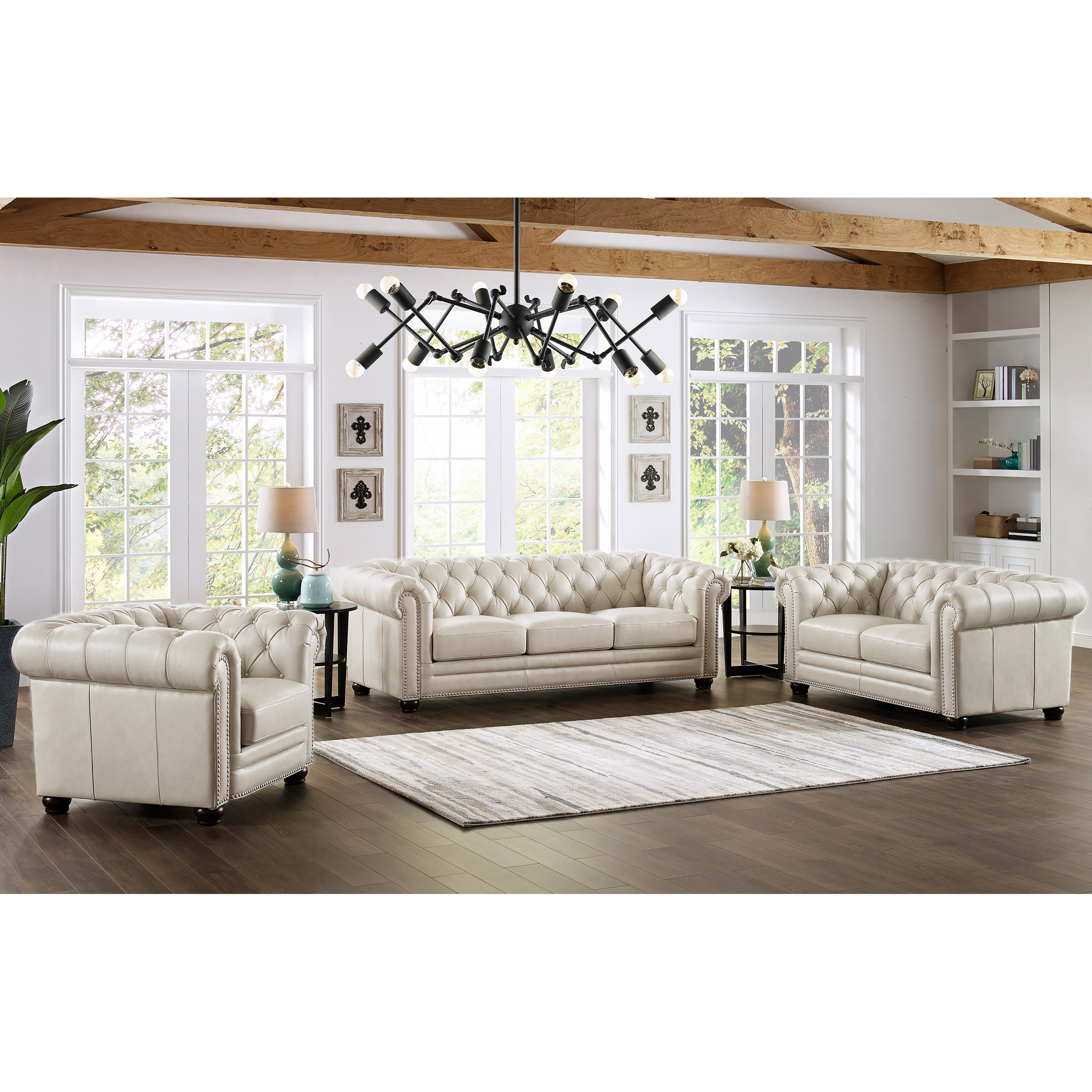 Allington 3piece Top Grain Leather Chesterfield Living Room Set Costco