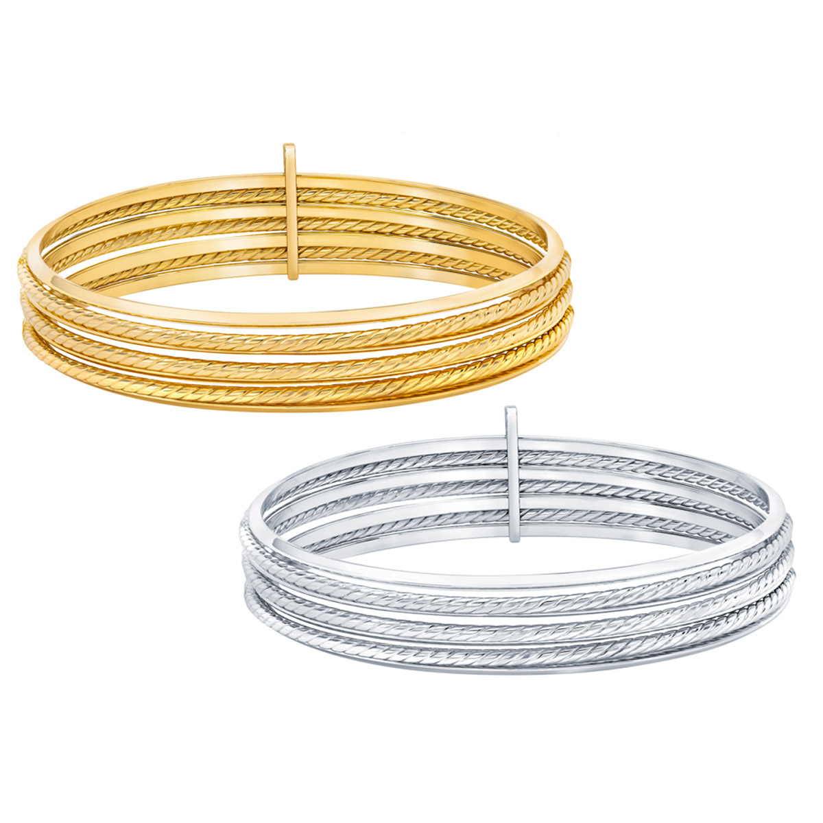 High Polish Set of 7 Bangle Bracelets in Yellow or White Gold Costco