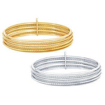 High Polish Set of 7 Bangle Bracelets in Yellow or White Gold