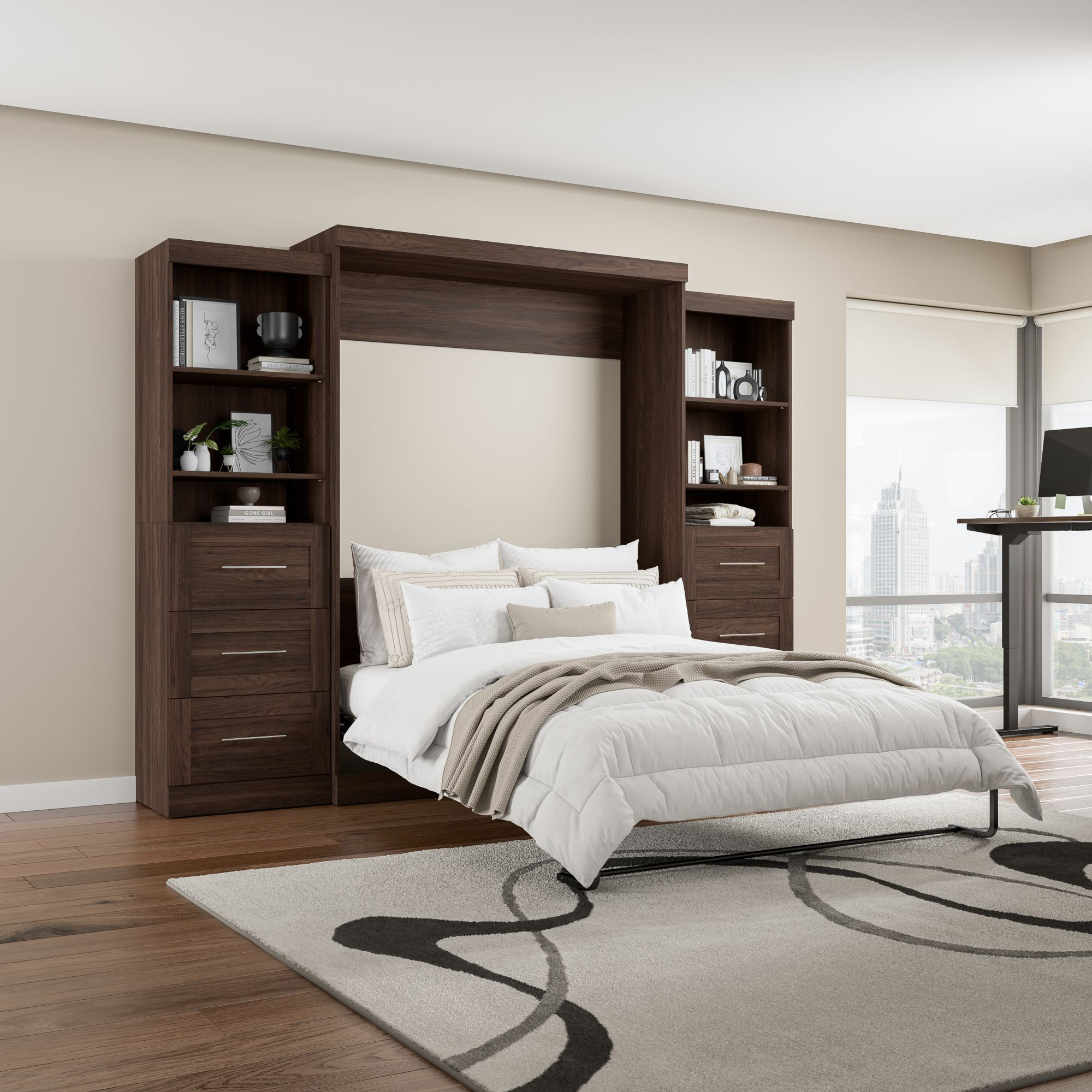 Bestar Boutique Queen Wall Bed 3piece Set with Drawers and Shelving