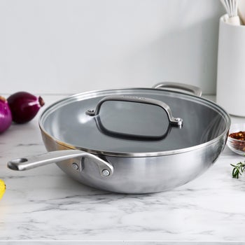 GreenPan GP5 Vista Stainless Steel 5-Quart Wok with Lid + Helper