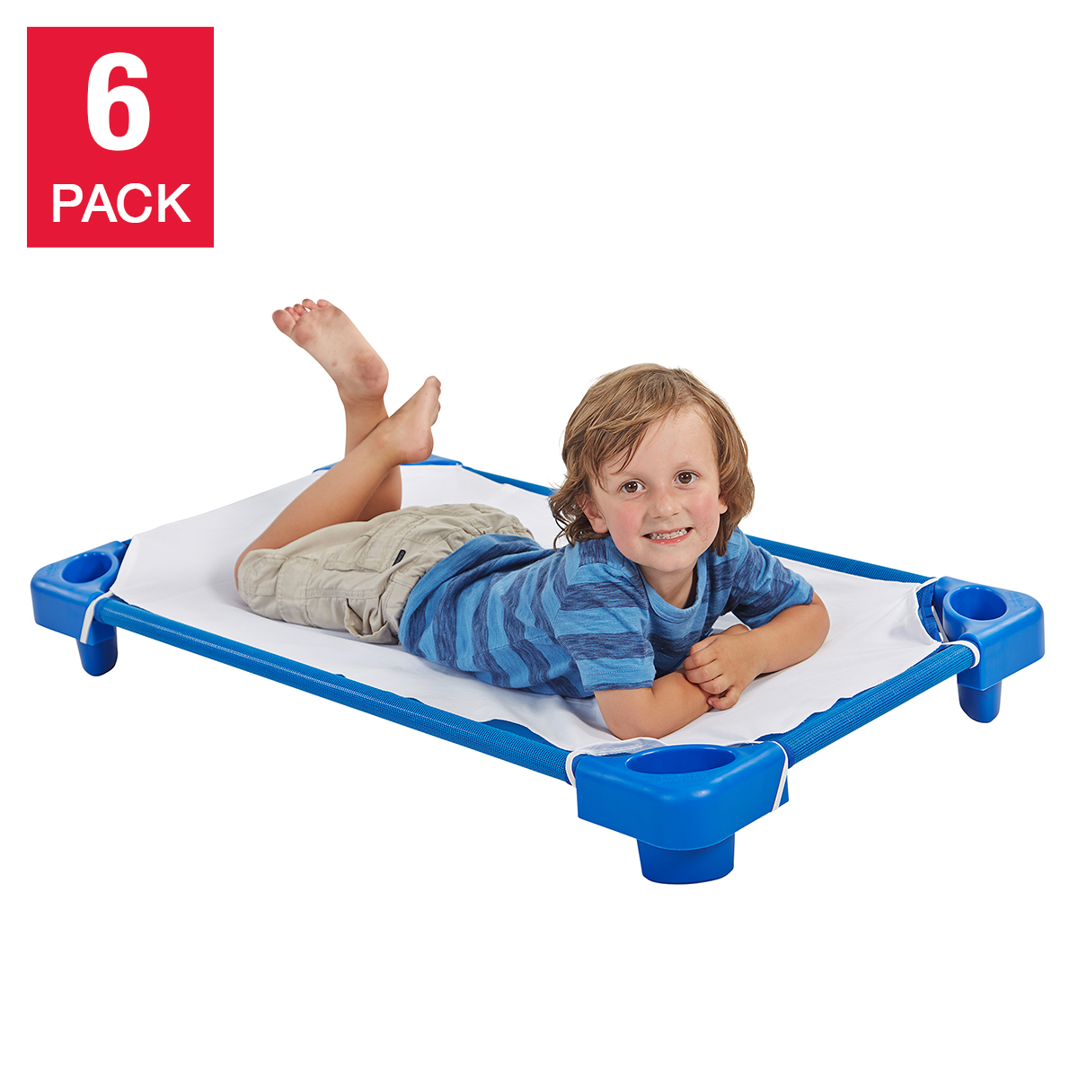 ECR4KIDS Stackable Toddler Cots with Sheet Ready To Assembly 6pack