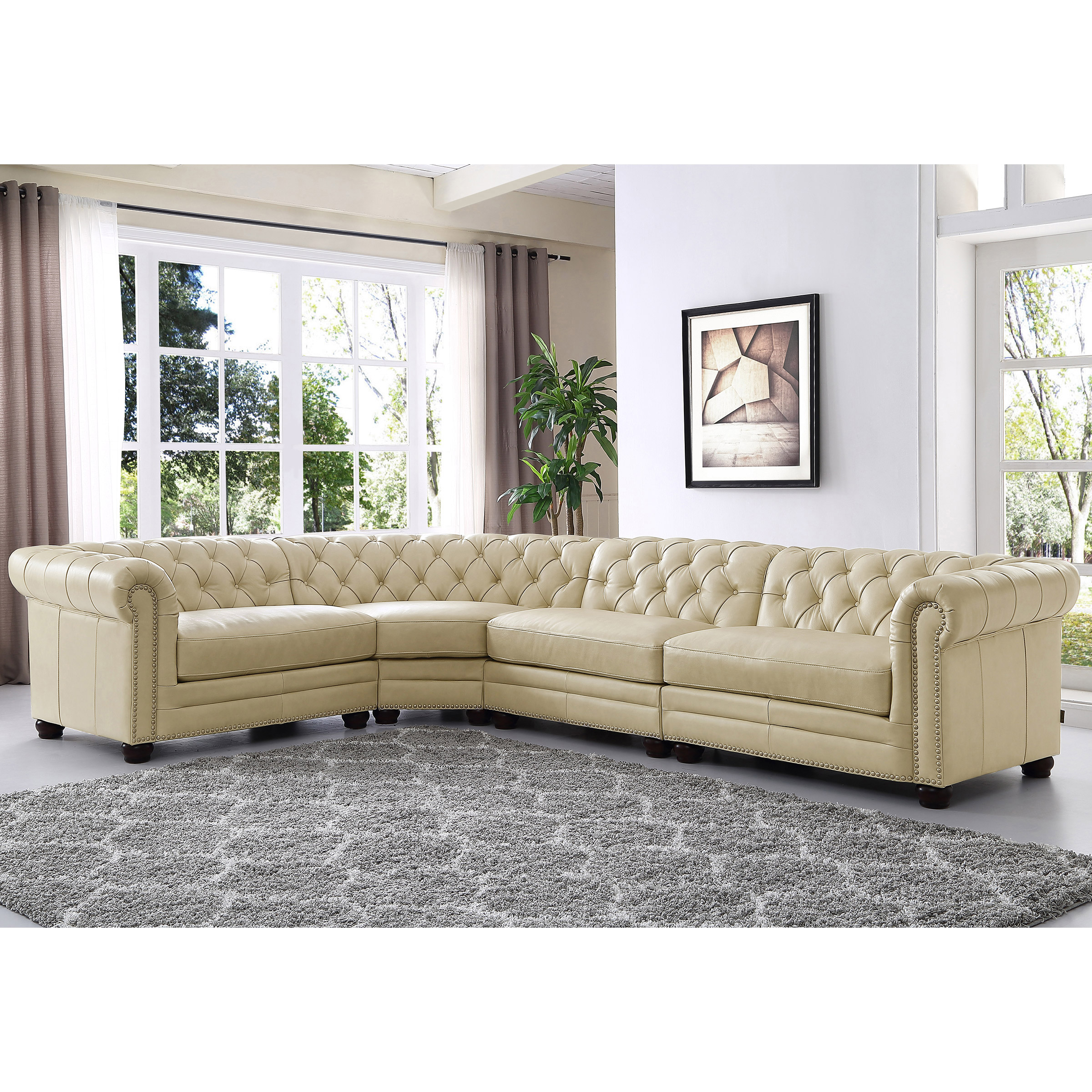 Allington 4piece Top Grain Leather Chesterfield Sectional Costco