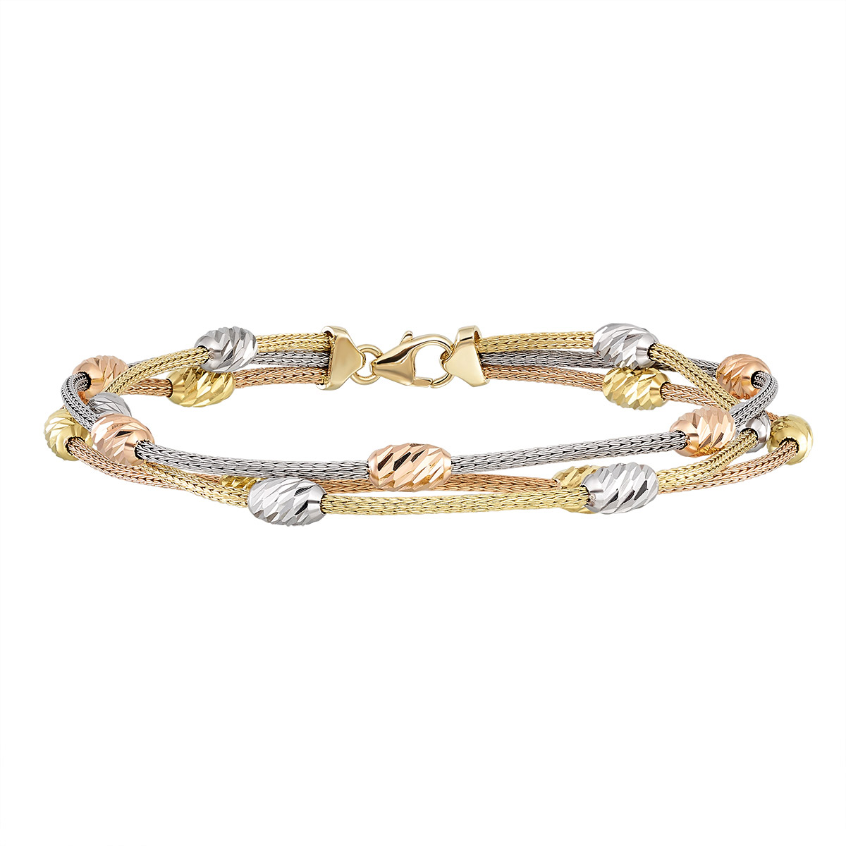 High Polish and Diamond Cut Bead Bracelet in Threetone Gold Costco