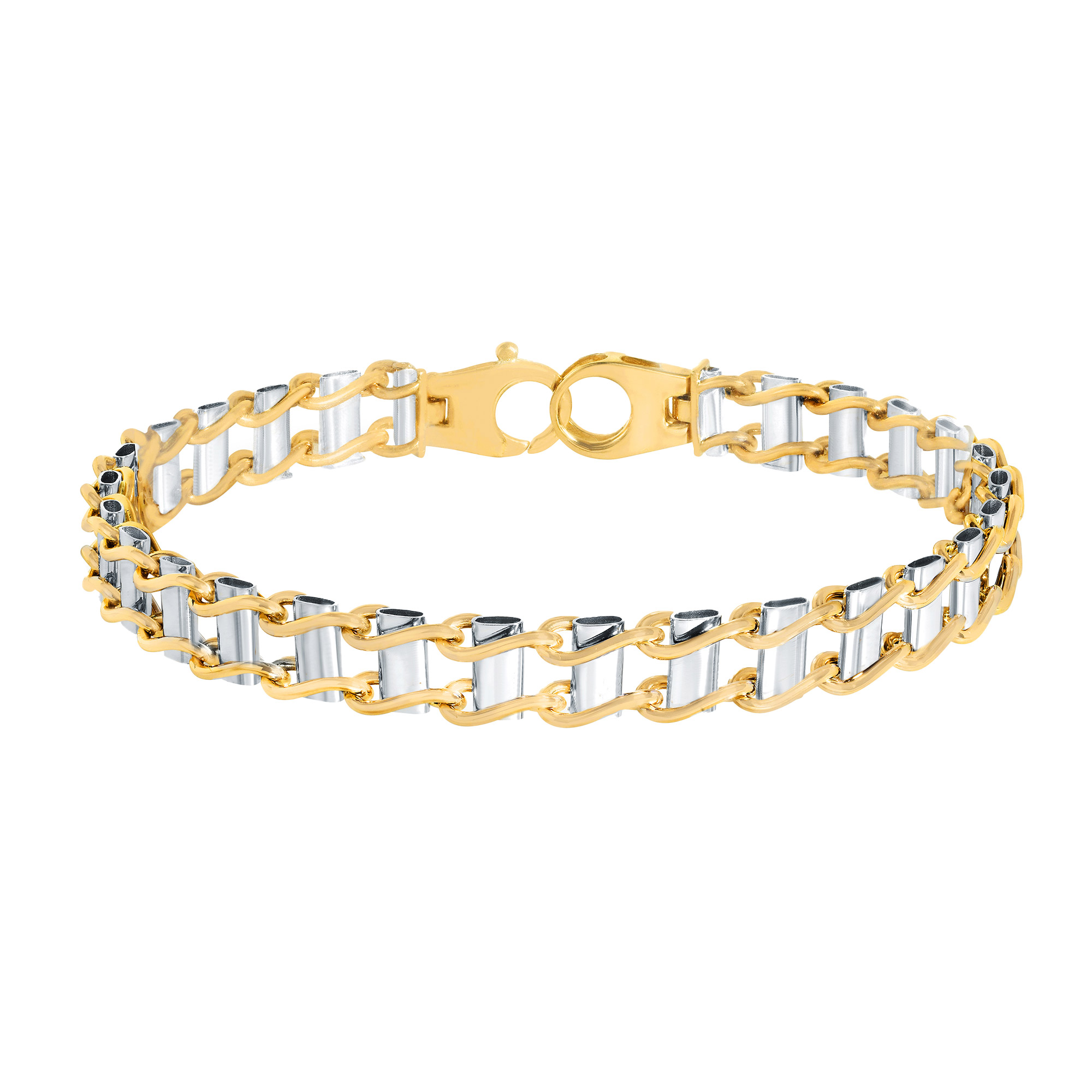 Men’s Railroad Link Bracelet in Two Tone Gold Costco