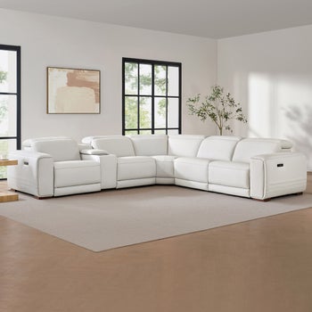 Karson Leather Power Reclining Sectional with Power Headrests