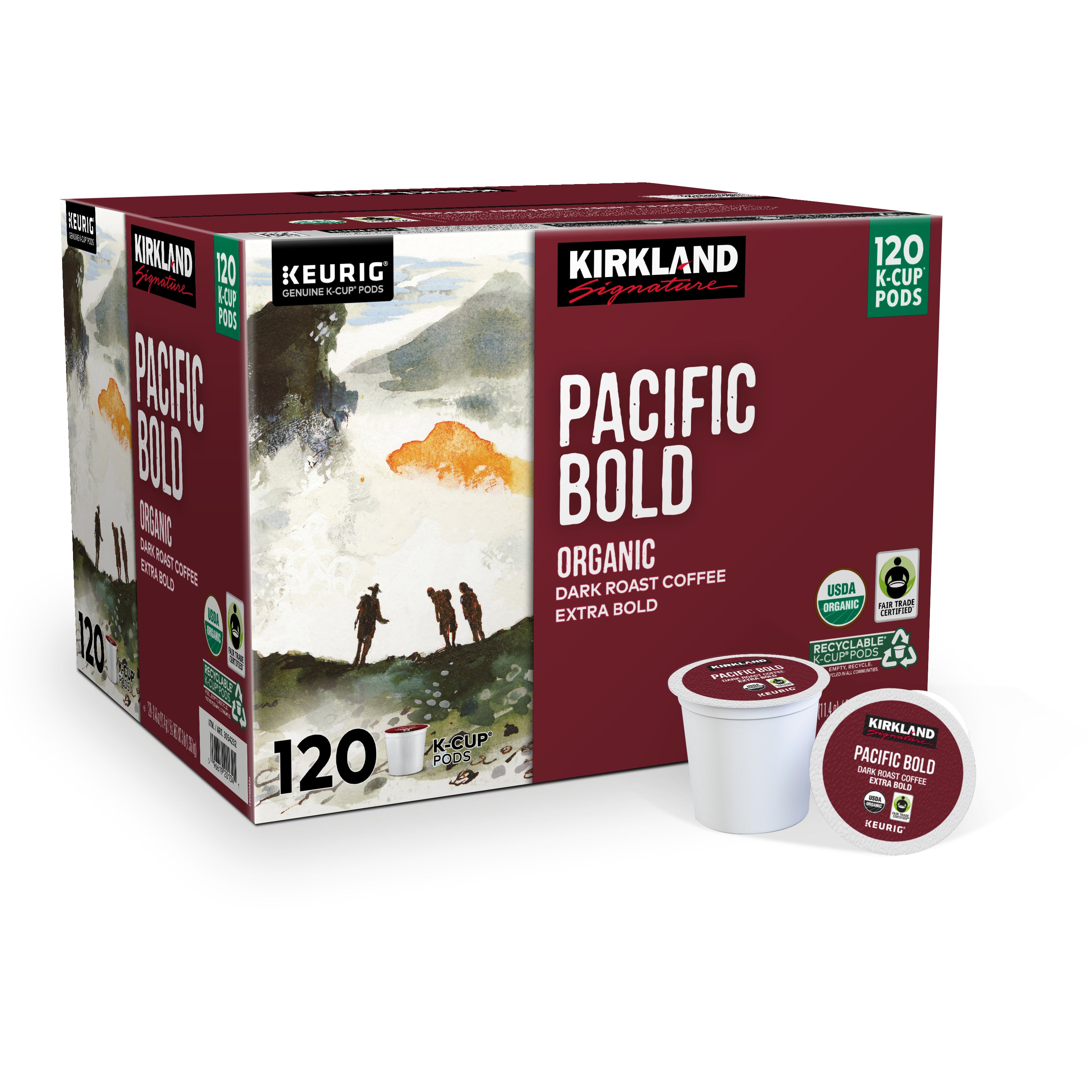 Kirkland Signature Organic Pacific Bold Coffee Dark Roast Keurig K Cup Pods 120 ct Costco