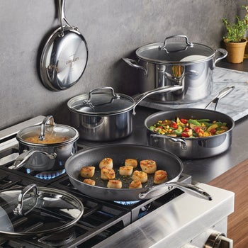 Stainless Steel with ScratchDefense Non-Stick Cookware Set, 10-piece