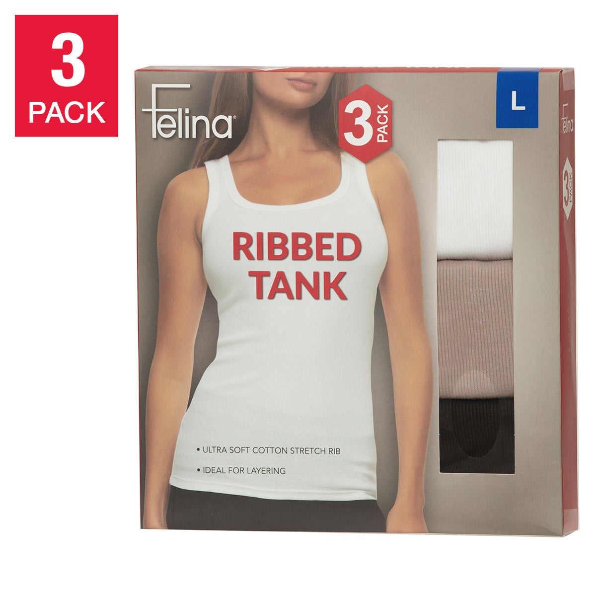 Felina Ladies' Ribbed Tank, 3-Pack