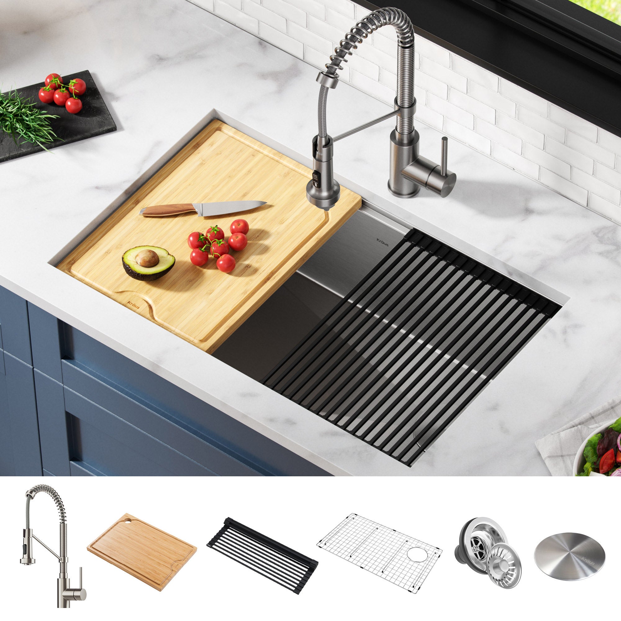 KRAUS Undermount Workstation Sink with Pull-Down Kitchen Faucet