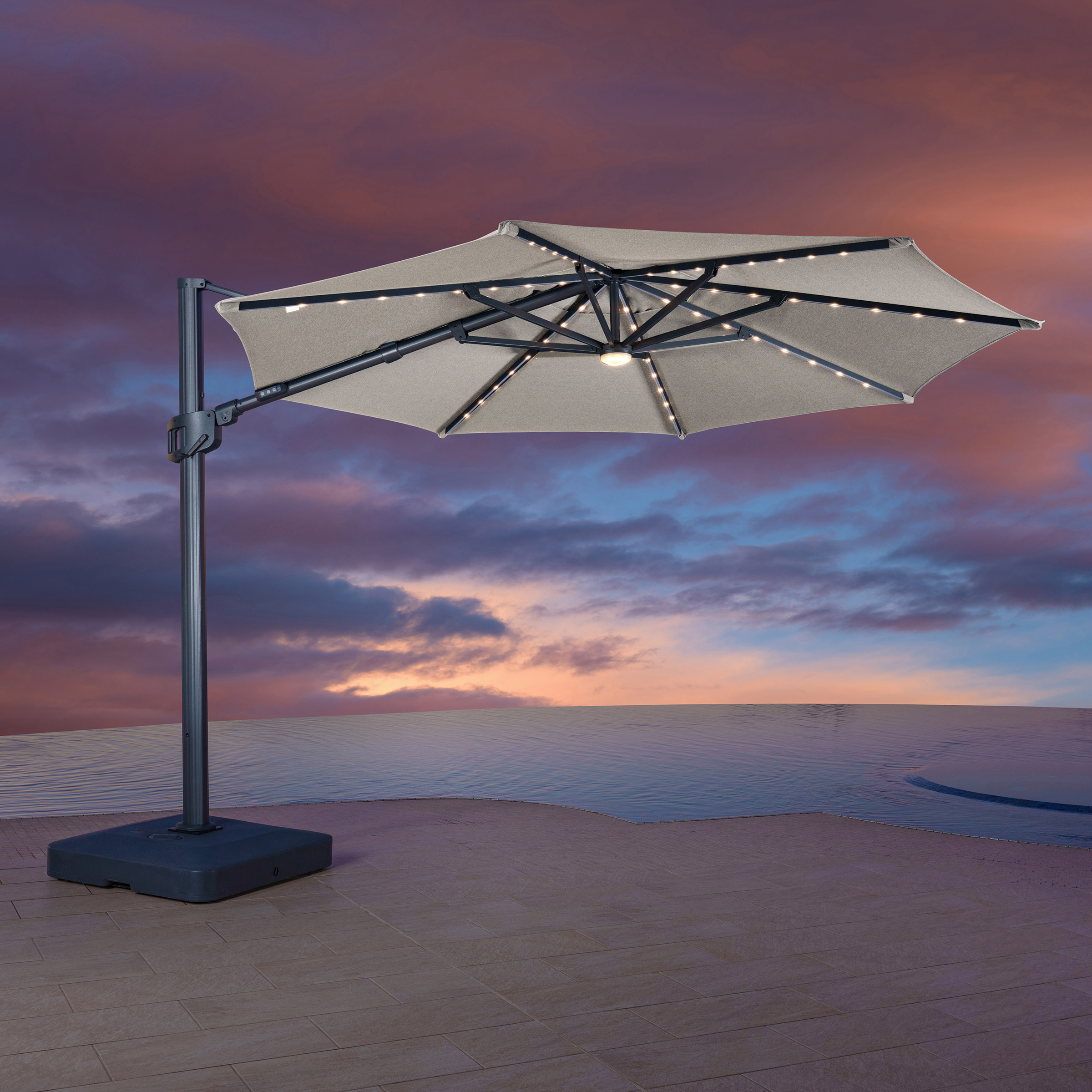 リール umbrella SunVilla 11' Color Changing LED Cantilever Umbrella with