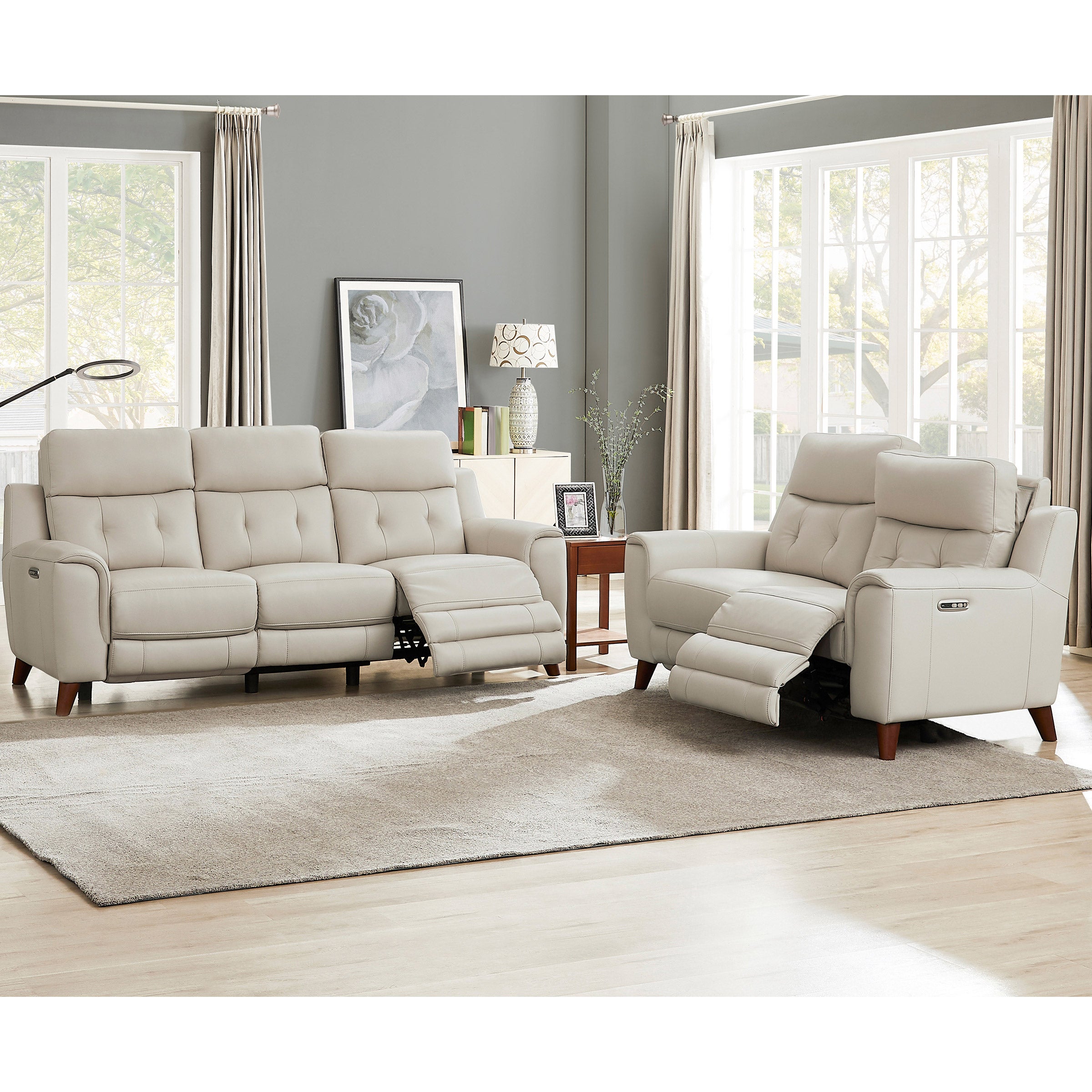 Malibu 2-Piece Leather Power Reclining Set with Power Headrests, Sofa and Loveseat