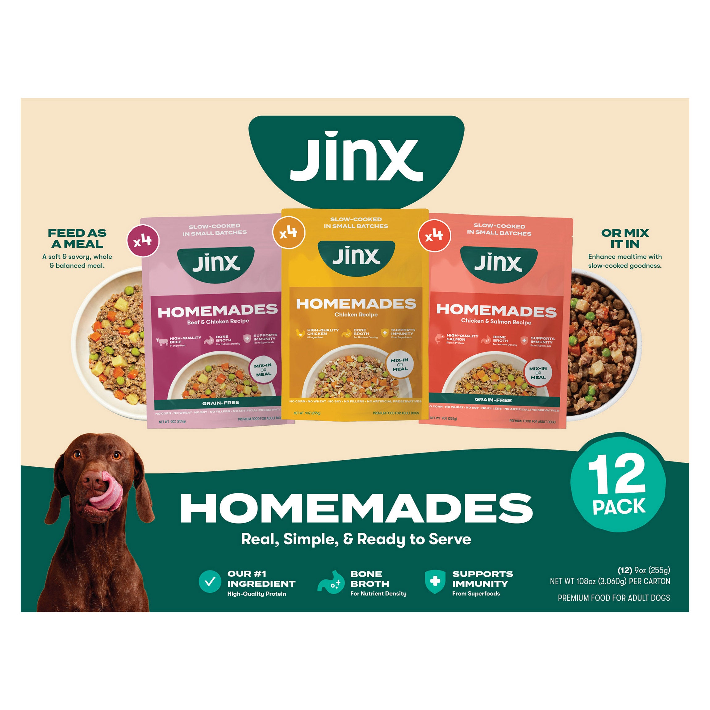 Jinx Homemades Variety Pack, Wet Dog Food Pack , 9 oz , 12-Count