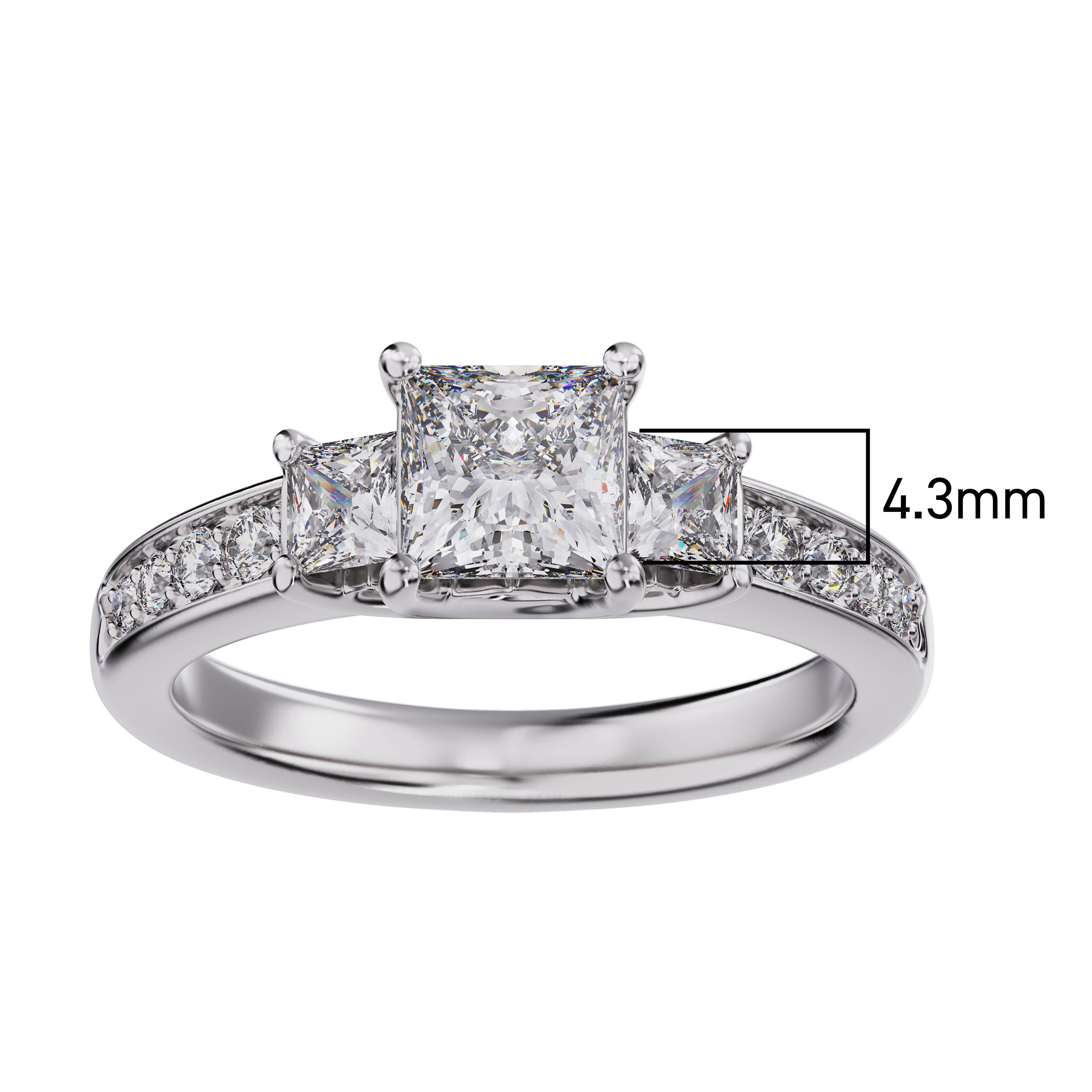 Princess Cut 1.71 ctw VS2 Clarity, I Color Diamond Platinum