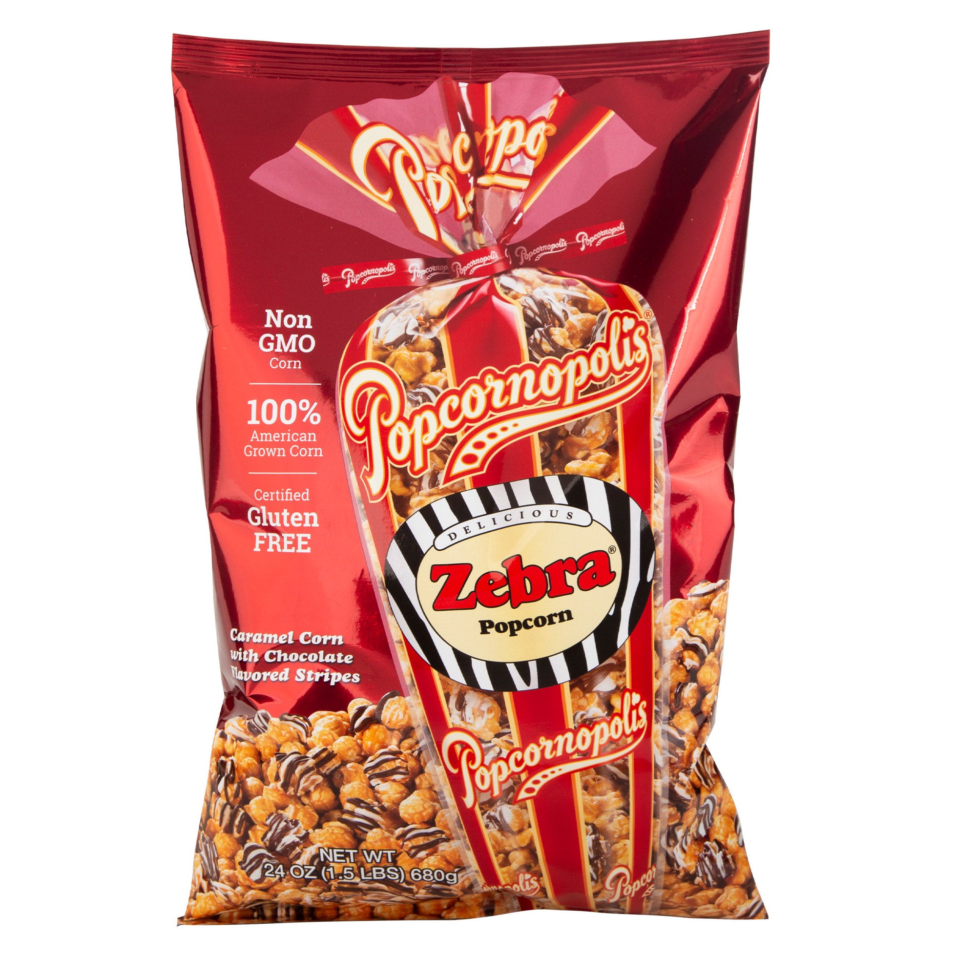 Popcornopolis Zebra Popcorn 24 oz, 3-Count