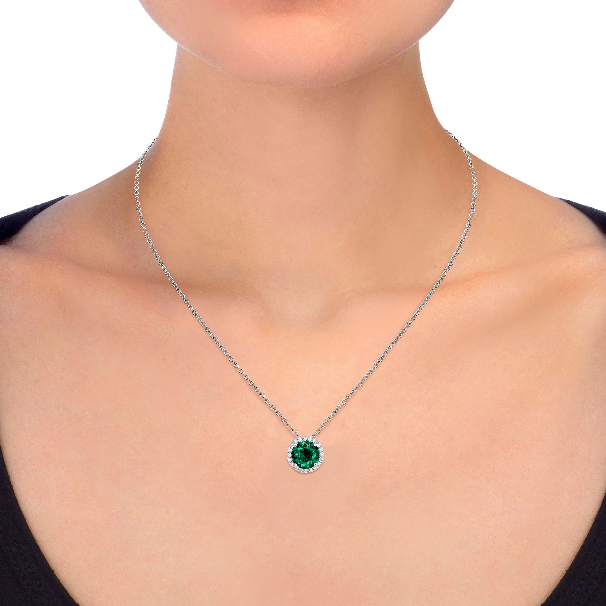 Lab Created Emerald and Diamond 14kt White Gold Pendant Costco