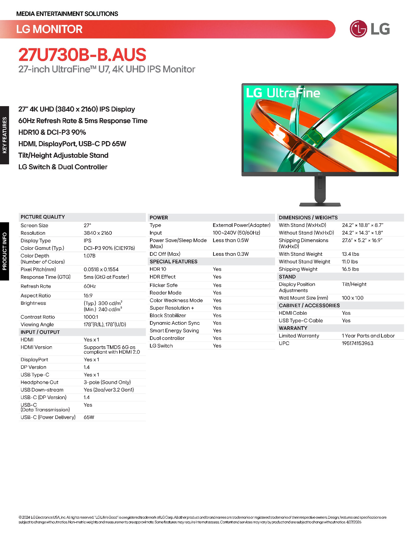 LG 27U730B-B Monitors